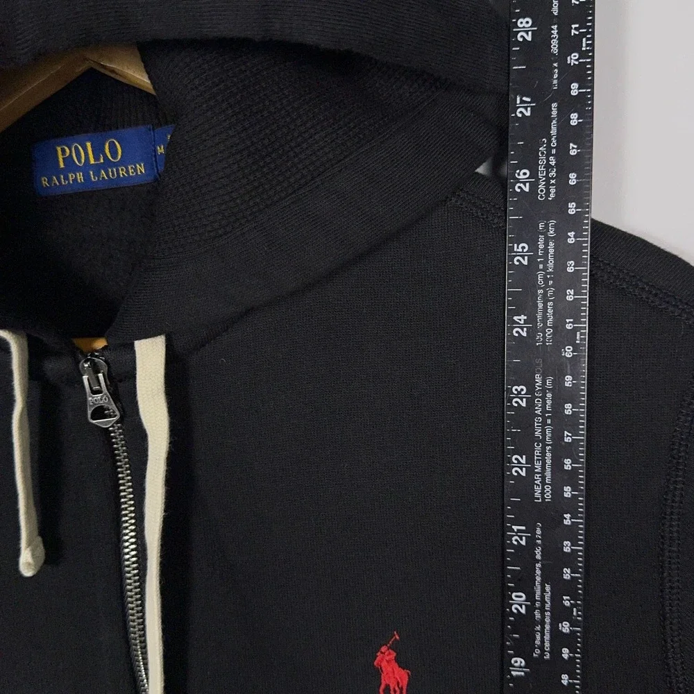 Polo Ralph Lauren Full Zip Hoodie Mens Size Medium Black Red Pony Fleece